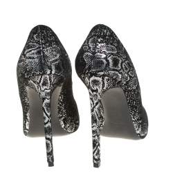 Pre Owned Saint Laurent Black/Silver Suede Foil Print Pumps Size 39