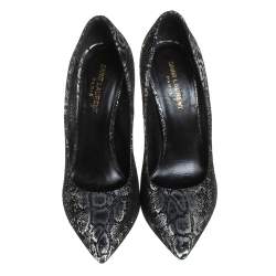 Pre Owned Saint Laurent Black/Silver Suede Foil Print Pumps Size 39