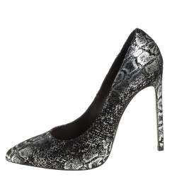 Pre Owned Saint Laurent Black/Silver Suede Foil Print Pumps Size 39