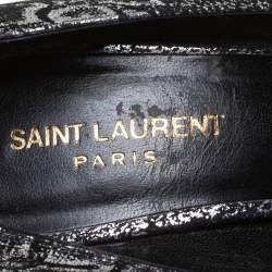 Pre Owned Saint Laurent Black/Silver Suede Foil Print Pumps Size 39