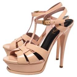 مملوكة مسبقًا صندل سان لوران تريبوت جلد لامع وردي مقاس 37