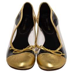 Saint Laurent Gold Leather And PVC Ballet Flats Size 39.5