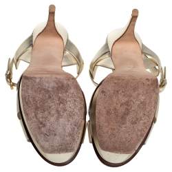 مملوكة مسبقًا Saint Laurent Metallic Gold Leather Tribute Platform Ankle Strap Sandals Size 39.5