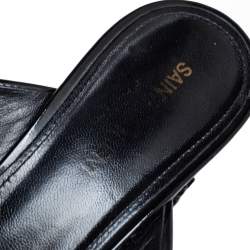 حذاء سلايد سان لوران لولو جلد أسود لامع بسيور متعاكسة مقاس 39.5
