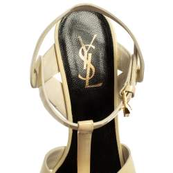 Pre Owned Saint Laurent Cream Patent Leather Tribute Platform Sandals Size 39