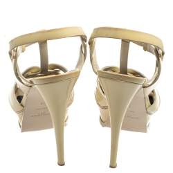 Pre Owned Saint Laurent Cream Patent Leather Tribute Platform Sandals Size 39