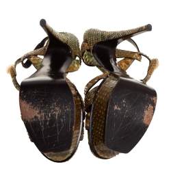Pre Owned Saint Laurent Multicolor Snakeskin Leather Tribute Sandals Size 39
