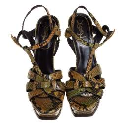 Pre Owned Saint Laurent Multicolor Snakeskin Leather Tribute Sandals Size 39