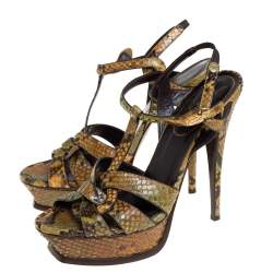 Pre Owned Saint Laurent Multicolor Snakeskin Leather Tribute Sandals Size 39