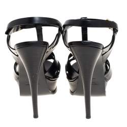 Saint Laurent Black Leather Tribute Platform Ankle Strap Sandals Size 39