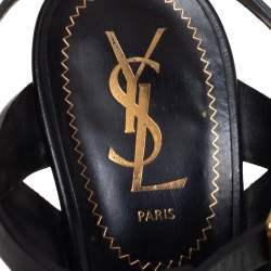 Saint Laurent Black Leather Tribute Platform Ankle Strap Sandals Size 39