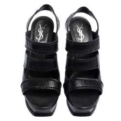 Saint Laurent Black Leather Slingback Platform  Sandals Side 39