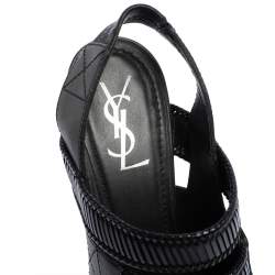 Saint Laurent Black Leather Slingback Platform  Sandals Side 39