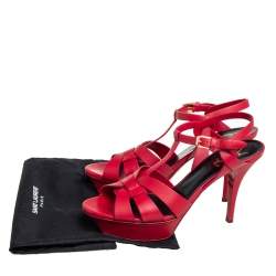 Pre Owned Saint Laurent Red Leather Tribute Sandals Size 40