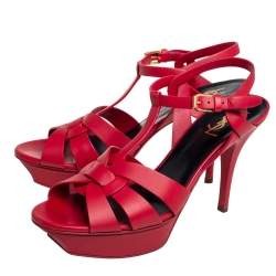 Pre Owned Saint Laurent Red Leather Tribute Sandals Size 40