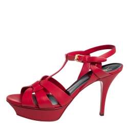 Pre Owned Saint Laurent Red Leather Tribute Sandals Size 40