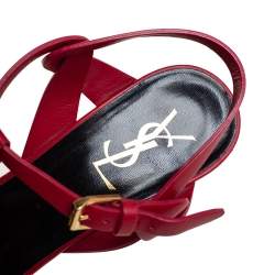 Pre Owned Saint Laurent Red Leather Tribute Sandals Size 40