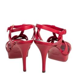 Pre Owned Saint Laurent Red Leather Tribute Sandals Size 40