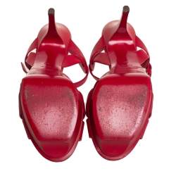 Pre Owned Saint Laurent Red Leather Tribute Sandals Size 40