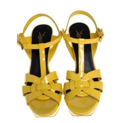 Pre Owned Saint Laurent Yellow Patent Leather Tribute Sandals Size 40