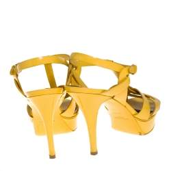 Pre Owned Saint Laurent Yellow Patent Leather Tribute Sandals Size 40
