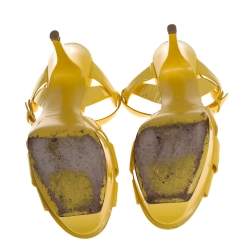 Pre Owned Saint Laurent Yellow Patent Leather Tribute Sandals Size 40