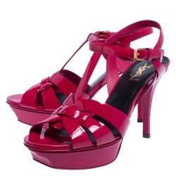 Pre Owned Saint Laurent Pink Patent Leather Tribute Sandals Size 39.5