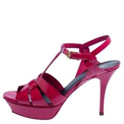 Pre Owned Saint Laurent Pink Patent Leather Tribute Sandals Size 39.5