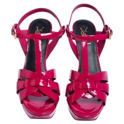Pre Owned Saint Laurent Pink Patent Leather Tribute Sandals Size 39.5