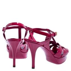 Pre Owned Saint Laurent Pink Patent Leather Tribute Sandals Size 39.5