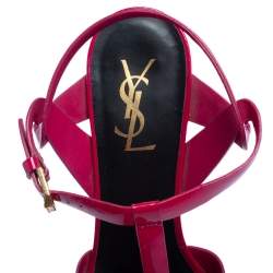 Pre Owned Saint Laurent Pink Patent Leather Tribute Sandals Size 39.5