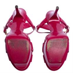 Pre Owned Saint Laurent Pink Patent Leather Tribute Sandals Size 39.5
