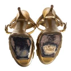 مملوكة مسبقًا Saint Laurent Gold Leather Tribute Sandals Size 37.5
