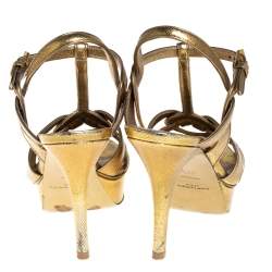 مملوكة مسبق ًا Saint Laurent Gold Leather Tribute Sandals Size 37.5