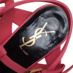 Pre Owned Saint Laurent Pink Leather Tribute Ankle Strap Sandals Size 39.5