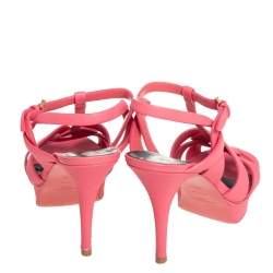 Pre Owned Saint Laurent Pink Leather Tribute Ankle Strap Sandals Size 39.5