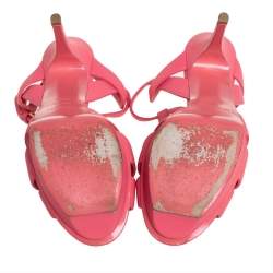 Pre Owned Saint Laurent Pink Leather Tribute Ankle Strap Sandals Size 39.5