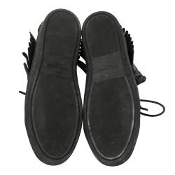 Saint Laurent Black Leather Classic Court Fringe Sneakers Size 36