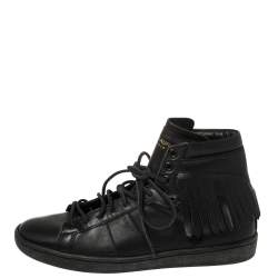 Saint Laurent Black Leather Classic Court Fringe Sneakers Size 36