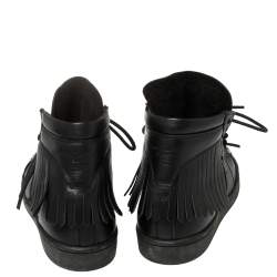 Saint Laurent Black Leather Classic Court Fringe Sneakers Size 36