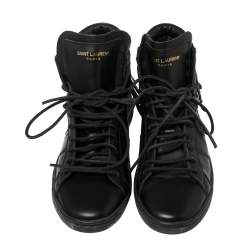 Saint Laurent Black Leather Classic Court Fringe Sneakers Size 36