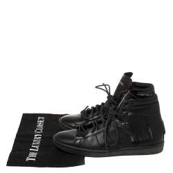 Saint Laurent Black Leather Classic Court Fringe Sneakers Size 36