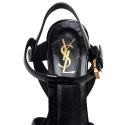 Pre Owned صندل سان لوران سير كاحل نعل سميك تربيوت جلد لامع أسود مقاس 39