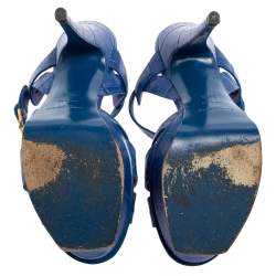 مملوكة مسبقًا صندل سان لوران تريبوت سير كاحل جلد نقشة التمساح أزرق مقاس 36.5