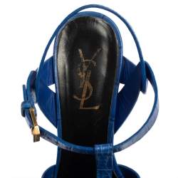 مملوكة مسبقًا صندل سان لوران تريبوت سير كاحل جلد نقشة التمساح أزرق مقاس 36.5