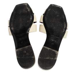 Pre Owned Saint Laurent Cream Patent Leather Tribute Flats Size 37