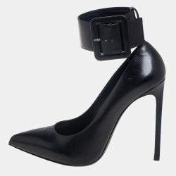 Saint Laurent Black Leather Escarpin Ankle Cuff Pumps Size 39