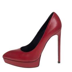 مملوكة مسبقًا Saint Laurent Red Leather Platform Janis Pumps Size 38