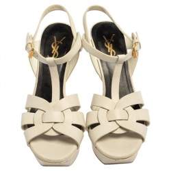 Pre Owned Saint Laurent White Leather Tribute  Sandals Size 36.5