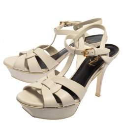 Pre Owned Saint Laurent White Leather Tribute  Sandals Size 36.5